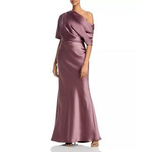 Amsale $495 Size 2 Draped Satin One Shoulder Dress Mauve